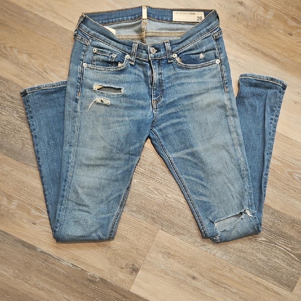 rag & bone Distressed Blue Skinny Jeans